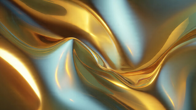 Abstract image featuring shimmering gold and cool blue metallic waves, creating a luxurious, fluid, and dynamic liquid metal background with elegant curves and reflections.