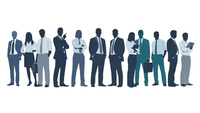 Vector silhouette of a diverse corporate business team standing together
