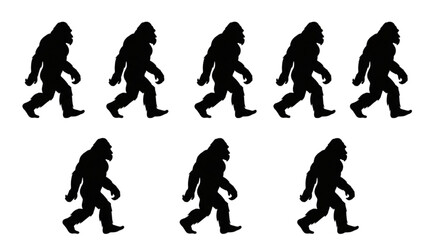 Set of walking ape-like mythical creature silhouettes in a repeating pattern