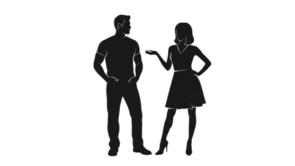 Stylized black silhouettes of a male and female figure standing together, symbolizing communication and partnership