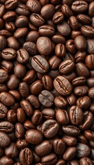 Fototapeta premium A close-up of aromatic coffee beans, showcasing their rich brown color and texture, delicious, satisfying