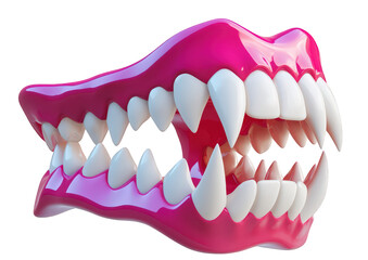 Pink monster jaws with sharp teeth isolated on transparent background, showcasing a playful and menacing design, perfect for halloween or fantasy themes