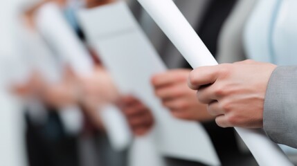 Graduates Holding Diplomas in Formal Line