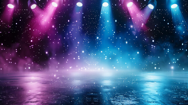 カラフルなライトと霧のある舞台背景
