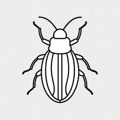 Minimalist line art illustration of a segmented body beetle with six legs on a textured gray background perfect for design projects