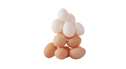 Pile of white and brown eggs isolated on transparent background, a nutritious food source rich in protein and essential vitamins for a healthy diet