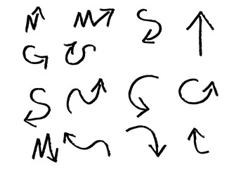 Set of different hand drawn vector arrows.