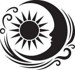 A whimsical silhouette design featuring a graceful crescent moon gently cradling a small enchanted castle