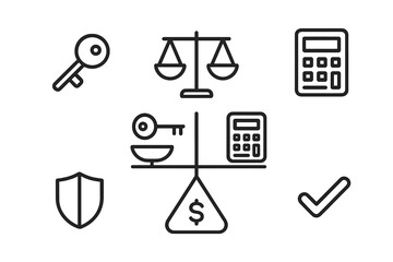 Obraz premium Key, calculator, shield, and checkmark symbols for financial security and balance