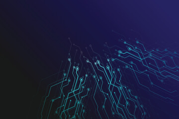 Abstract Dark Blue Technology Background with Glowing Digital Circuit Lines.