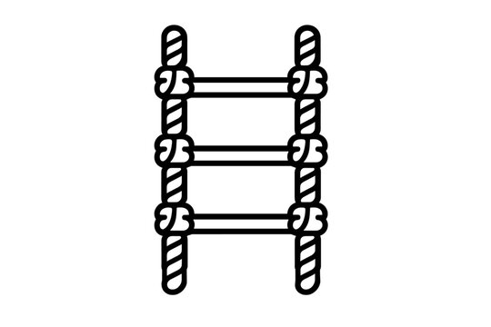 Segment of a flexible rope ladder featuring thick vertical ropes and horizontal rungs