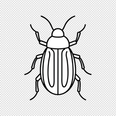 Minimalist line art beetle illustration with six legs and antennae on a subtly textured background perfect for graphic design elements
