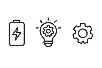Battery lightbulb gear symbols representing power innovation and technical process