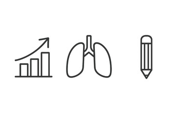 Bar chart growth, human lungs, and pencil outlines for medical education and progress tracking