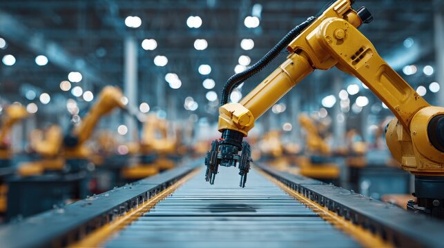 Robotic arm in automated manufacturing plant production line