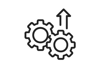 Interlocking gears and upward arrow representing process optimization and performance growth