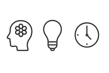 Line symbols for mindfulness, idea generation, and time management concepts
