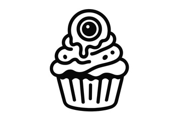 Spooky Halloween cupcake dessert with frosting and a creepy monster eyeball topping