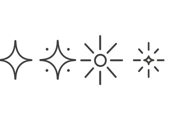 Minimal outline sparkle icons and shine symbols set featuring various light effects