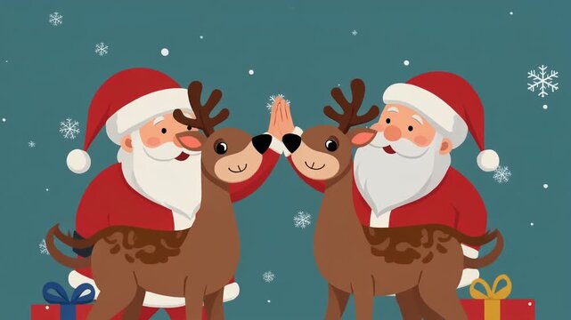 Santa and Reindeer High-Five