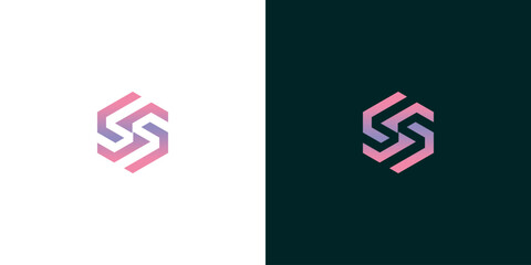 Modern abstract hexagonal logo design featuring intertwined 'S' letterforms, presented in a sophisticated palette of soft pastels for versatile branding applications