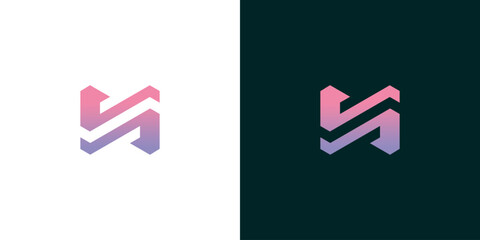 Modern abstract letter N logo design with gradient colors on white and dark backgrounds, elegant minimalist symbol