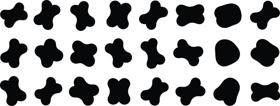 Collection of Black Blob Shapes in Rows on a White Background Pattern