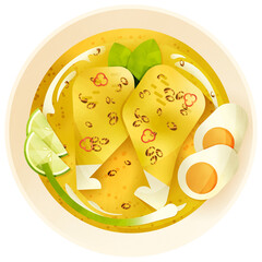 Illustration of Opor Ayam with Egg and Lime