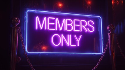 Neon Members Only Sign with Stanchions