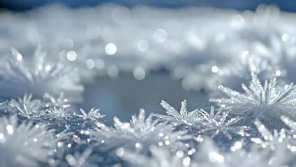 Close-up of sparkling ice crystals and frost on a cold winter surface, creating a beautiful natural texture. - Powered by Adobe