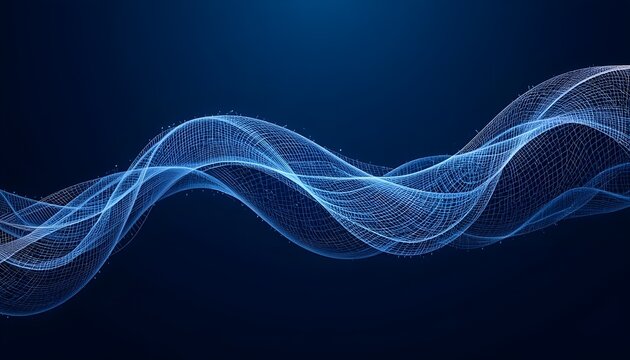 Abstract Wave Motion Vector with Dynamic Mesh Lines on Dark Blue Background