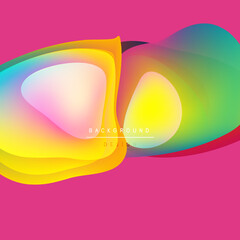 Abstract colorful shapes overlap. Vibrant gradients create dynamic visual effect. Pink background provides contrast, modern design element.