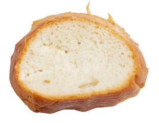 A slice of bread is shown on a white background
