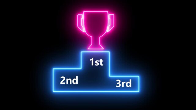 Neon Podium with Trophy for First Second and Third Place on Black Background first place second place