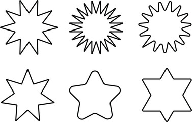 starburst black line icon set vector art