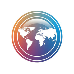 Fototapeta premium Global connection and communication represented by a stylized world map in a vibrant circular emblem.