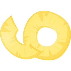 Two Pineapple Slices With Yellow Color On White Background With Light Shadows