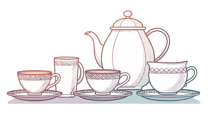 Elegant tea party invitation design with teapot and cups, perfect for afternoon tea gathering or vintage event poster, scalable vector graphic