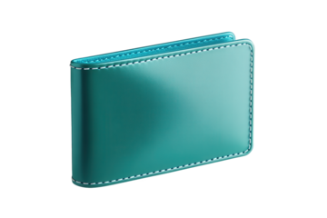 A stylish teal wallet, isolated on transparent background, showcases modern design and functionality, perfect for carrying essentials with elegance and a touch of sophistication