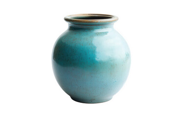 Turquoise ceramic vase isolated on transparent background, showcasing its smooth, glossy finish and rounded shape, perfect for displaying flowers or as a decorative piece
