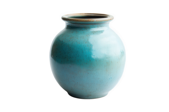 Turquoise ceramic vase isolated on transparent background, showcasing its smooth, glossy finish and rounded shape, perfect for displaying flowers or as a decorative piece - Powered by Adobe