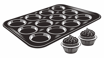 Baking delicious homemade cupcakes using a muffin tin for a delightful treat, perfect for birthdays, parties, and sweet celebrations, original vector art