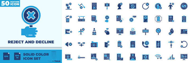 Reject And Decline Solid Color Editable Icons set