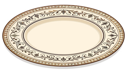 Ornate vintage oval plate with floral accents, perfect for elegant dining presentations, restaurant menus, or sophisticated culinary creations with delicate style