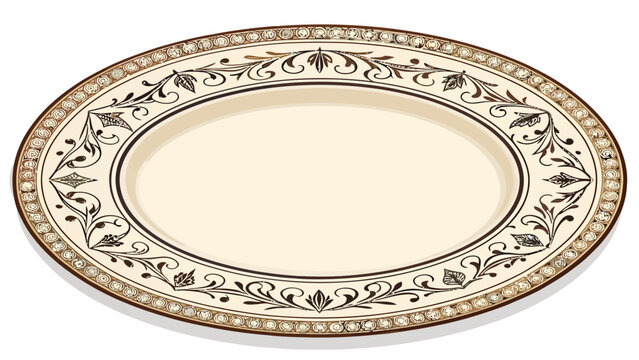 Ornate vintage oval plate with floral accents, perfect for elegant dining presentations, restaurant menus, or sophisticated culinary creations with delicate style - Powered by Adobe