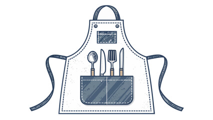 Charming kitchen apron with cooking tools, perfect for culinary arts projects, restaurant designs, and home cooking promotions. A delightful food prep icon!