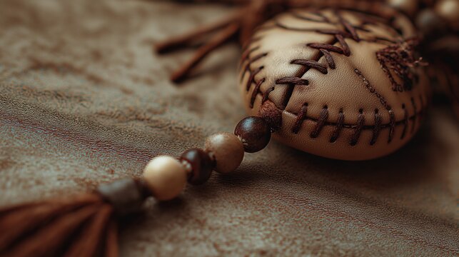 Handstitched Leather Pouch With Wooden Beads