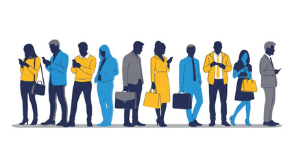 Diverse Group of People Using Smartphones, Silhouettes, Connected, Digital Lifestyle