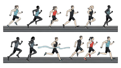 Diverse group of athletes competing in a running race on a track