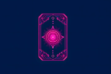 abstract tarot inspired icon glowing hot pink on a deep blue mystic background creating a modern esoteric vibe